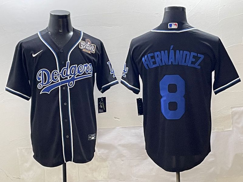 Men Los Angeles Dodgers 8 Hernandez Black blue Three generations Nike 2025 MLB Jersey style 10